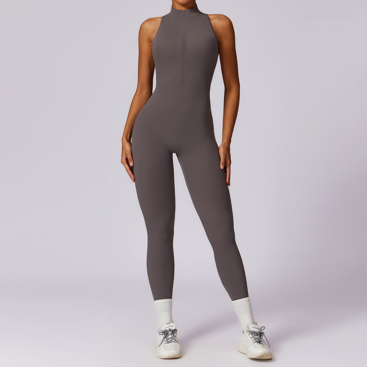 Naked quick zip yoga jumpsuit with beautiful back high-intensity fitness training sports tight fitting clothes