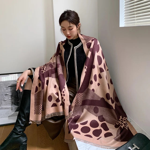 Luxury brand Winter Scarf Women Soft Cashmere Warm Pashmina Casual Dot Print Scarves Wrap Thick Long