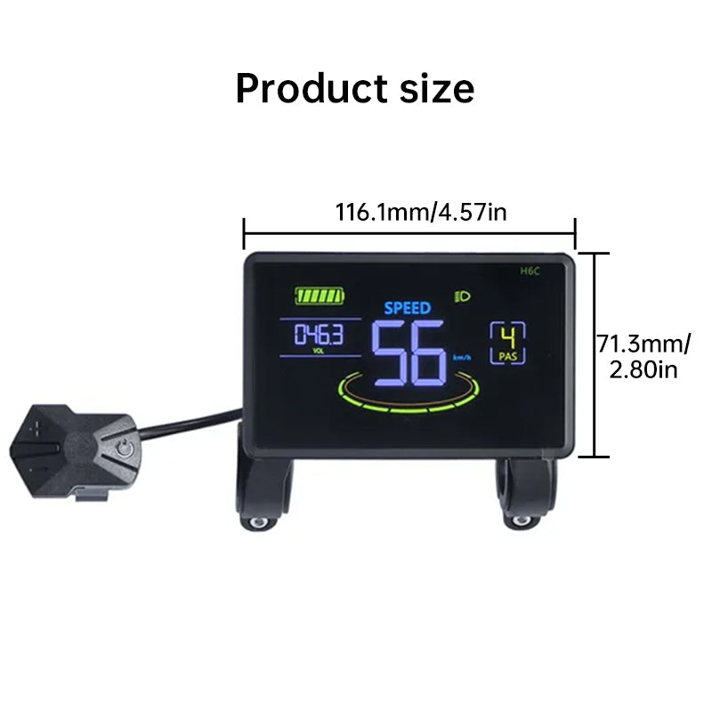 Waterproof color LCD meter H6C for e-bikes, SM/weatherproof connector, smart e-bike screen with USB.