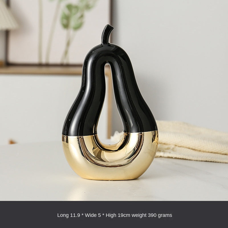 Gilded Apple & Pear Ceramic Decor - Modern Minimalist Home Accent