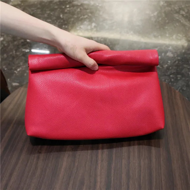 Solid color Women Clutch bag soft pu leather Lady evening bags Trend party girl Envelope Bag Large capacity Clutches purse black