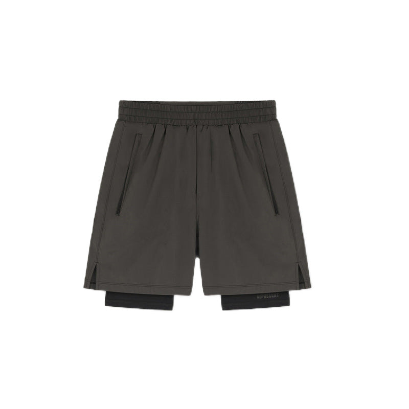 Men's Above-Knee Double-Layer Shorts Anti-Chafing Running Training Elastic Quick-Dry Sports Fitness Pants