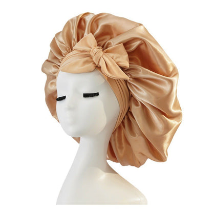Elastic ribbon bow color Ding round hat solid color night cap wide-brimmed beauty hairdressing head scarf hat