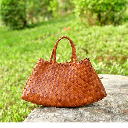 New Genune Leather Weave Hand Bags Tote Top Quality Women Basket Shopping Bags Handle Beach Hobos Handbag