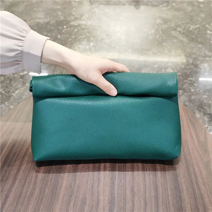 Solid color Women Clutch bag soft pu leather Lady evening bags Trend party girl Envelope Bag Large capacity Clutches purse black