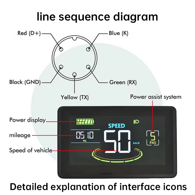 Waterproof color LCD meter H6C for e-bikes, SM/weatherproof connector, smart e-bike screen with USB.