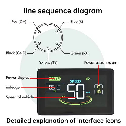 Waterproof color LCD meter H6C for e-bikes, SM/weatherproof connector, smart e-bike screen with USB.