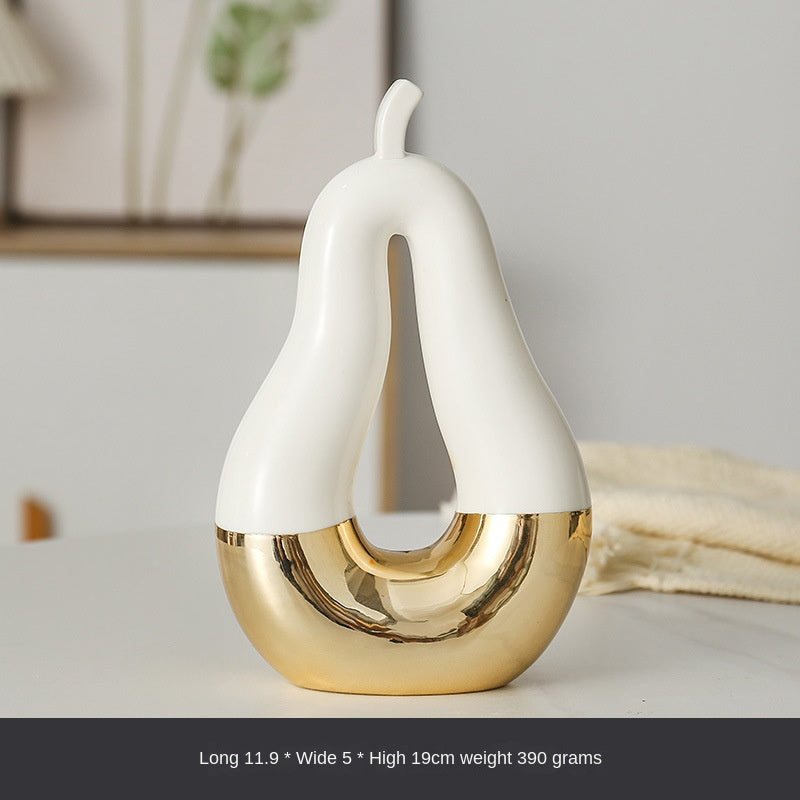 Gilded Apple & Pear Ceramic Decor - Modern Minimalist Home Accent