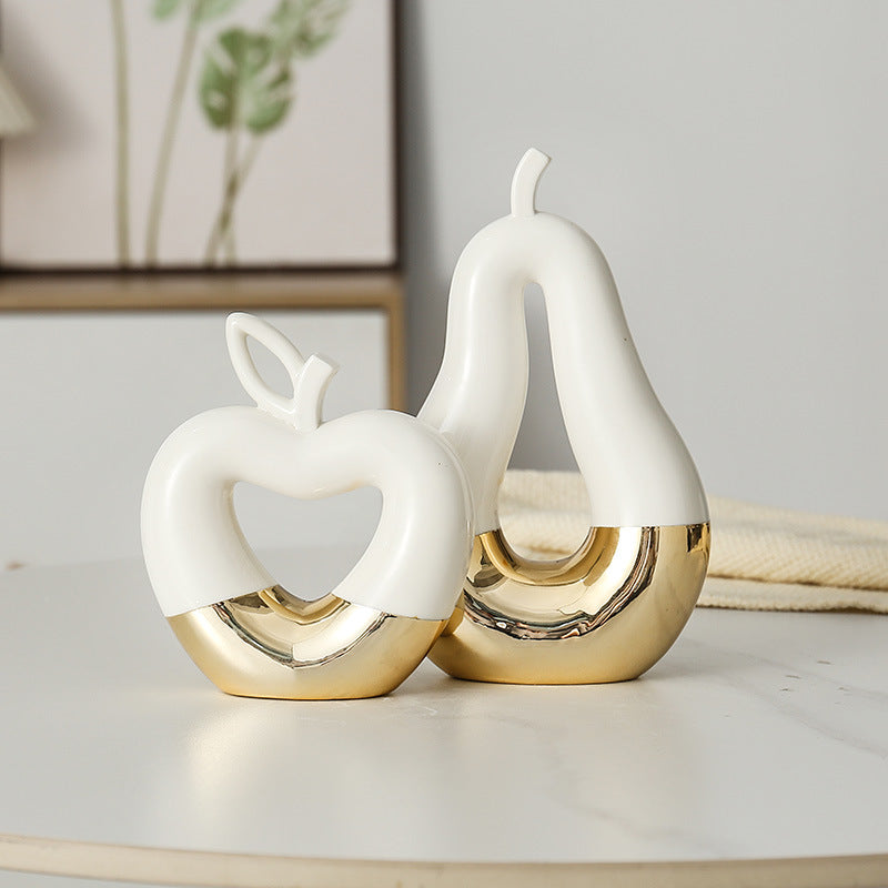 Gilded Apple & Pear Ceramic Decor - Modern Minimalist Home Accent