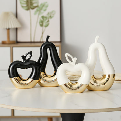 Gilded Apple & Pear Ceramic Decor - Modern Minimalist Home Accent