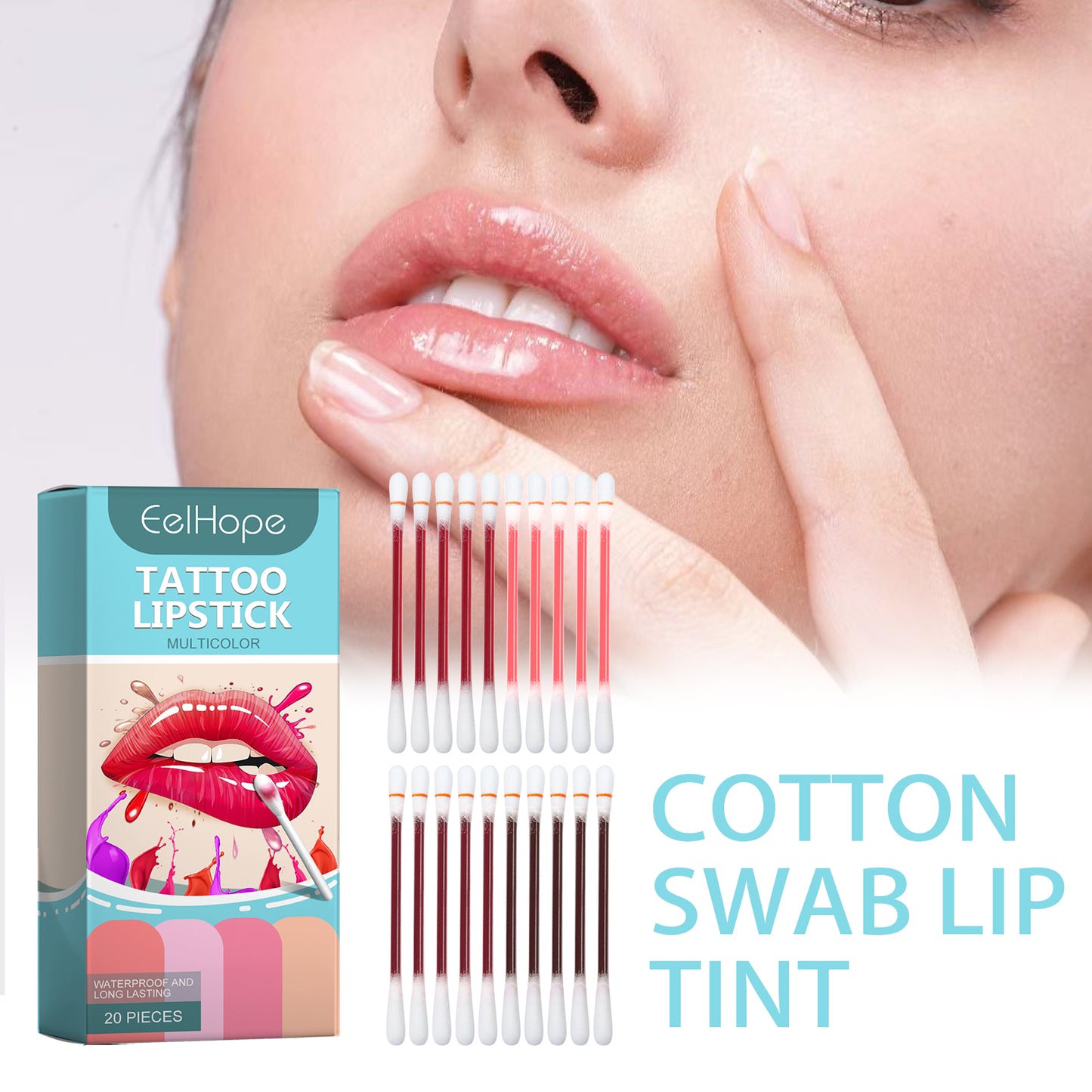 Cotton Swab Lip Glaze, Long-Lasting Moisture Not Easy To Fade Lip Color Lipstick Portable Moisturizing Disposable Lip Glaze