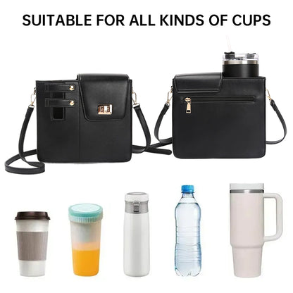 Crossbody Water Bottle Bag with Cup Holder - Fits Stanley & Most Bottles