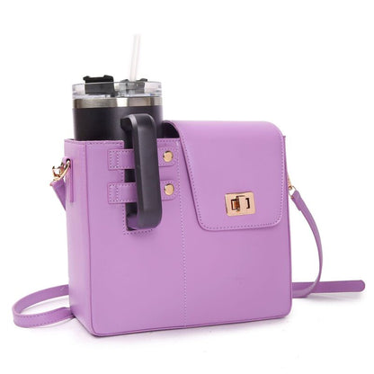 Crossbody Water Bottle Bag with Cup Holder - Fits Stanley & Most Bottles