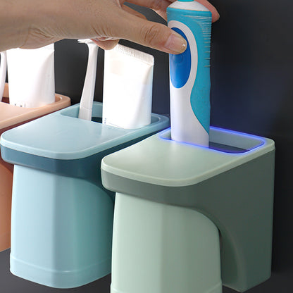 Wall Mount Magnetic Toothbrush Cup Holder Anti-dust Draining Mug Gargle Cup Toothpaste Storage Rack Family Set Bathroom Products