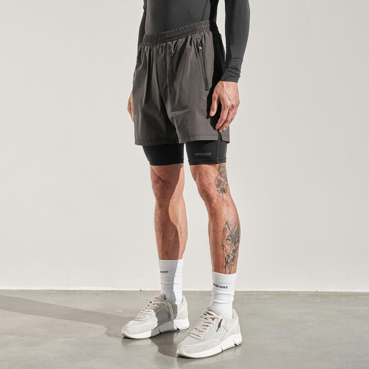 Men's Above-Knee Double-Layer Shorts Anti-Chafing Running Training Elastic Quick-Dry Sports Fitness Pants