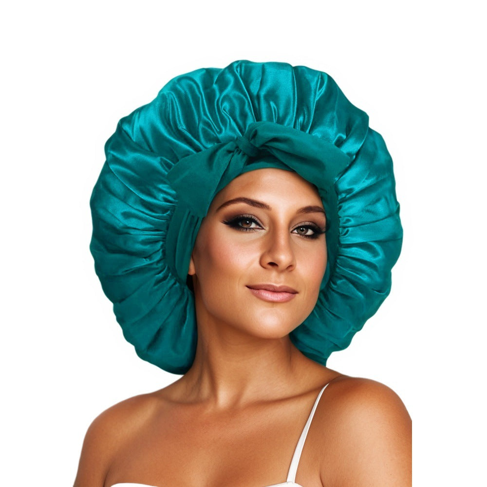 Elastic ribbon bow color Ding round hat solid color night cap wide-brimmed beauty hairdressing head scarf hat