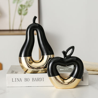 Gilded Apple & Pear Ceramic Decor - Modern Minimalist Home Accent