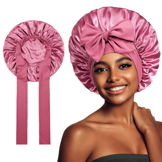 Elastic ribbon bow color Ding round hat solid color night cap wide-brimmed beauty hairdressing head scarf hat