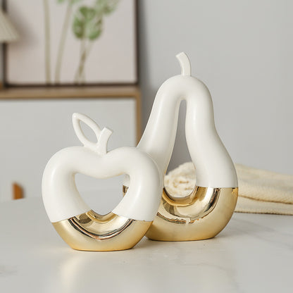 Gilded Apple & Pear Ceramic Decor - Modern Minimalist Home Accent