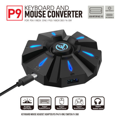 P9 keyboard mouse converter set supports various gaming devices and gamepads in the market