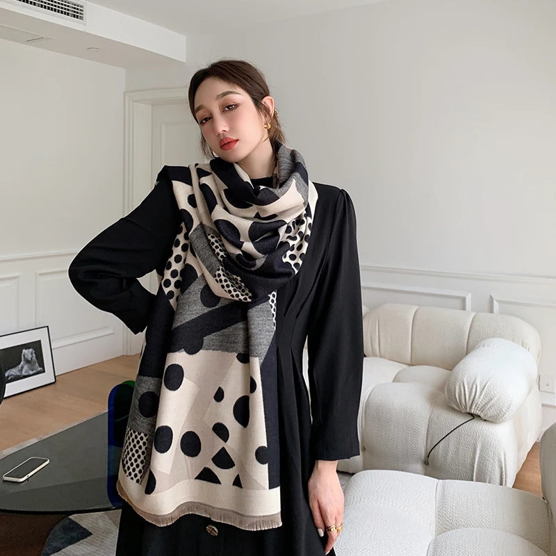 Luxury brand Winter Scarf Women Soft Cashmere Warm Pashmina Casual Dot Print Scarves Wrap Thick Long