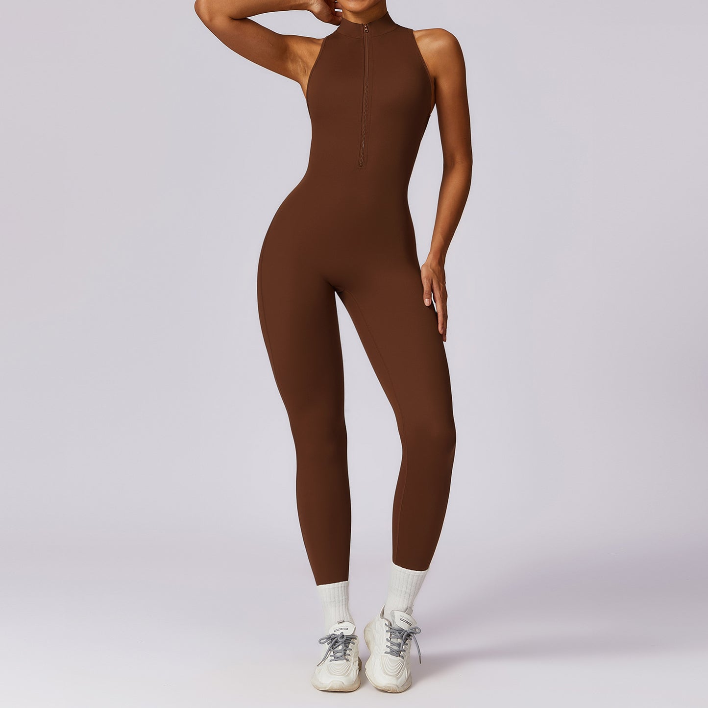 Naked quick zip yoga jumpsuit with beautiful back high-intensity fitness training sports tight fitting clothes