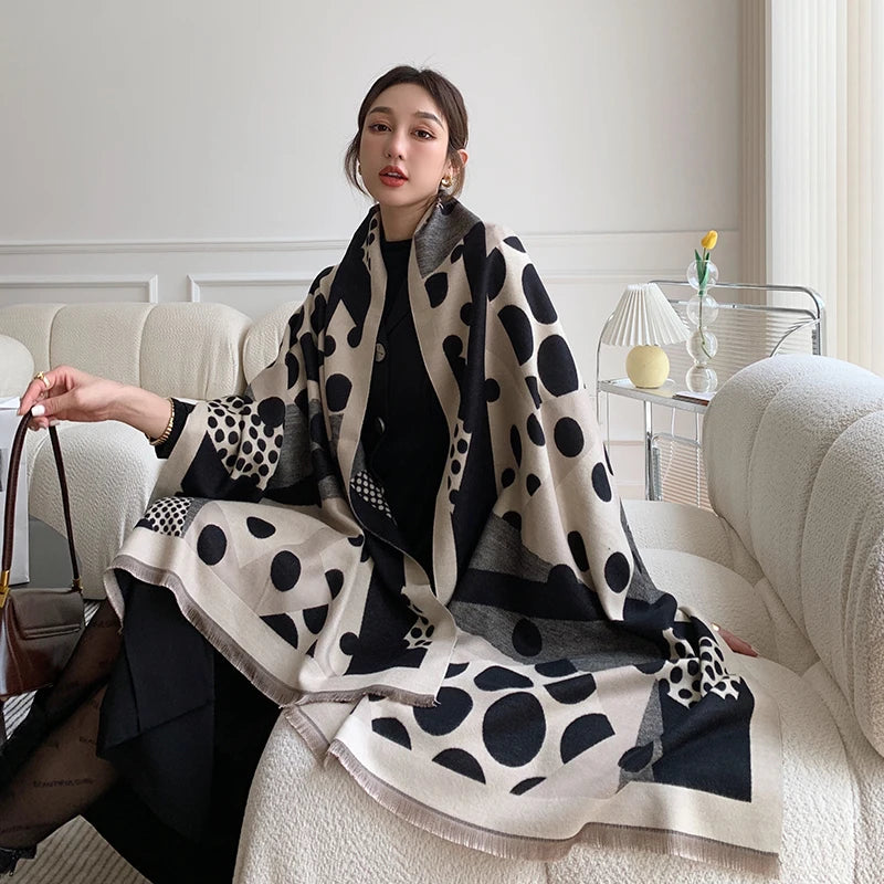 Luxury brand Winter Scarf Women Soft Cashmere Warm Pashmina Casual Dot Print Scarves Wrap Thick Long