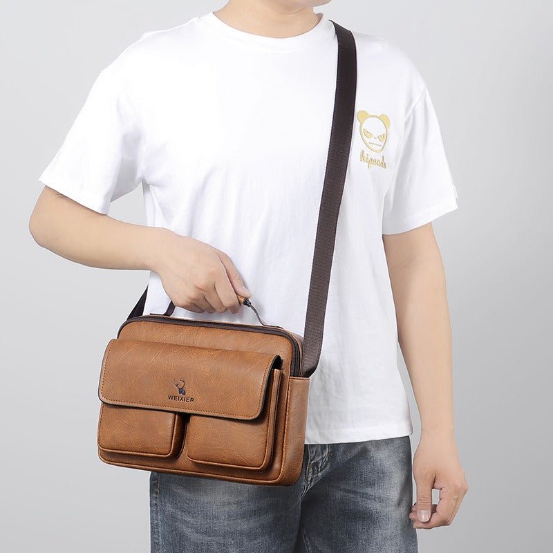 Men's Business Satchel Messenger Bag - PU Leather Crossbody