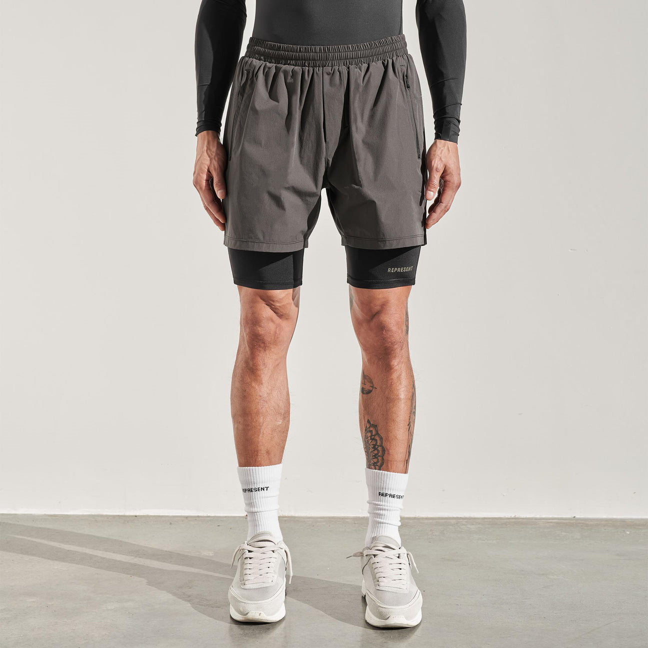 Men's Above-Knee Double-Layer Shorts Anti-Chafing Running Training Elastic Quick-Dry Sports Fitness Pants