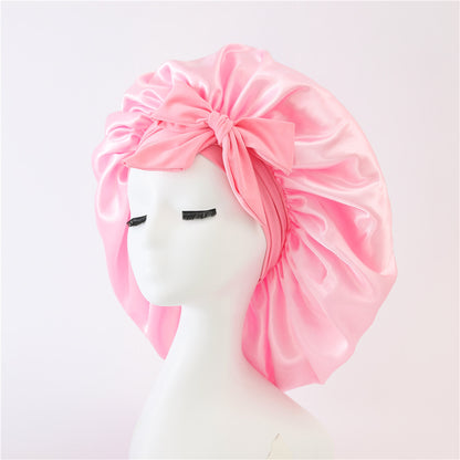 Elastic ribbon bow color Ding round hat solid color night cap wide-brimmed beauty hairdressing head scarf hat