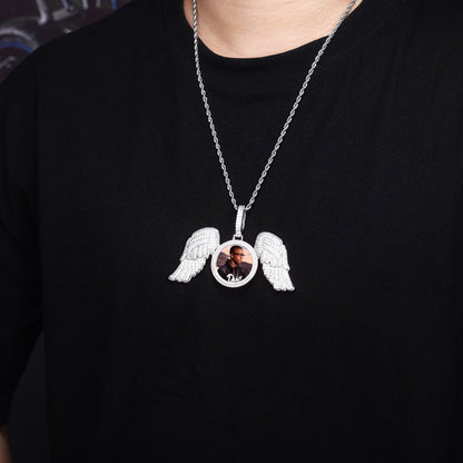 Angel Wings Large DIY Photo Frame Pendant Full Zircon Jewelry Hip Hop Necklace Gold Australia Accessories