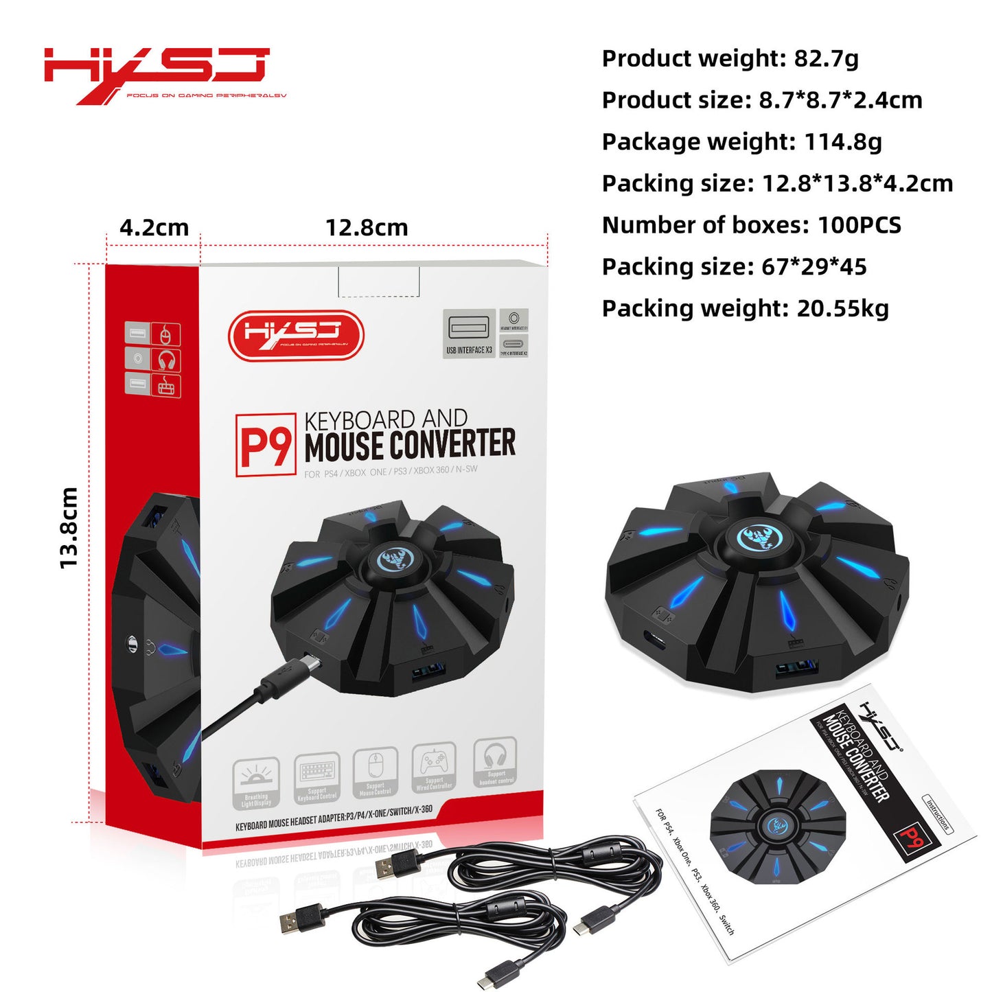P9 keyboard mouse converter set supports various gaming devices and gamepads in the market