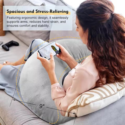 Reading pillow, crocheted arm-support for adults, portable, skin-friendly, TV & breastfeeding.