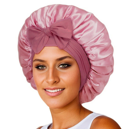 Elastic ribbon bow color Ding round hat solid color night cap wide-brimmed beauty hairdressing head scarf hat