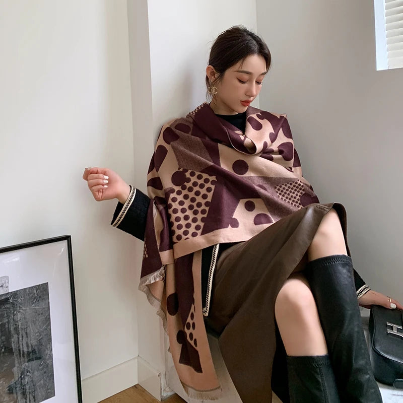 Luxury brand Winter Scarf Women Soft Cashmere Warm Pashmina Casual Dot Print Scarves Wrap Thick Long