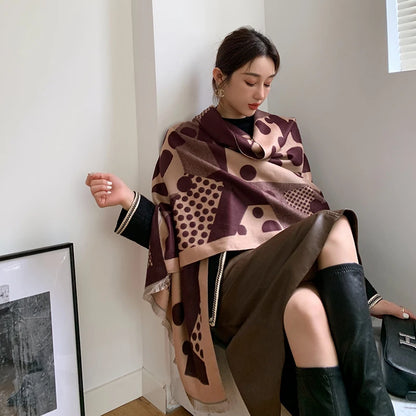 Luxury brand Winter Scarf Women Soft Cashmere Warm Pashmina Casual Dot Print Scarves Wrap Thick Long