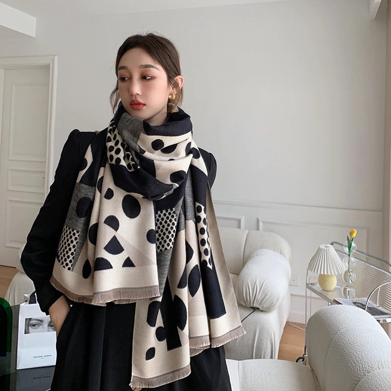 Luxury brand Winter Scarf Women Soft Cashmere Warm Pashmina Casual Dot Print Scarves Wrap Thick Long