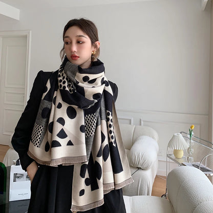 Luxury brand Winter Scarf Women Soft Cashmere Warm Pashmina Casual Dot Print Scarves Wrap Thick Long