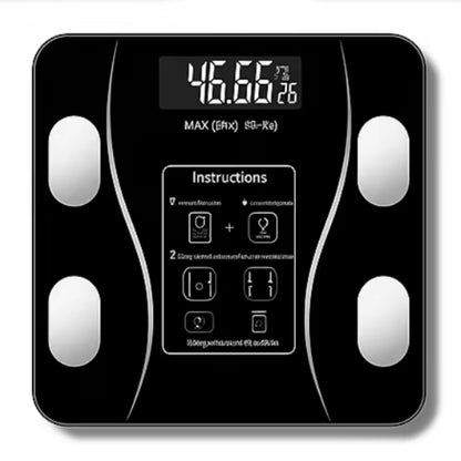 Bluetooth smart scale with app, full-body analysis, iOS/Android, 180kg, high-precision for fitness.