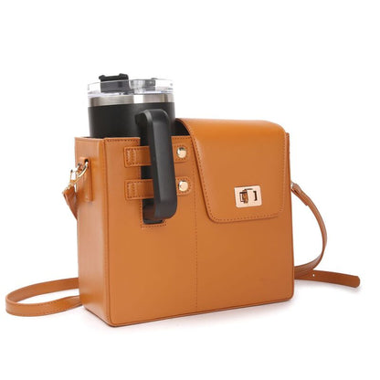 Crossbody Water Bottle Bag with Cup Holder - Fits Stanley & Most Bottles