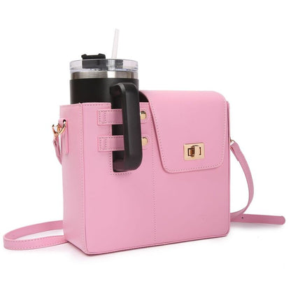 Crossbody Water Bottle Bag with Cup Holder - Fits Stanley & Most Bottles