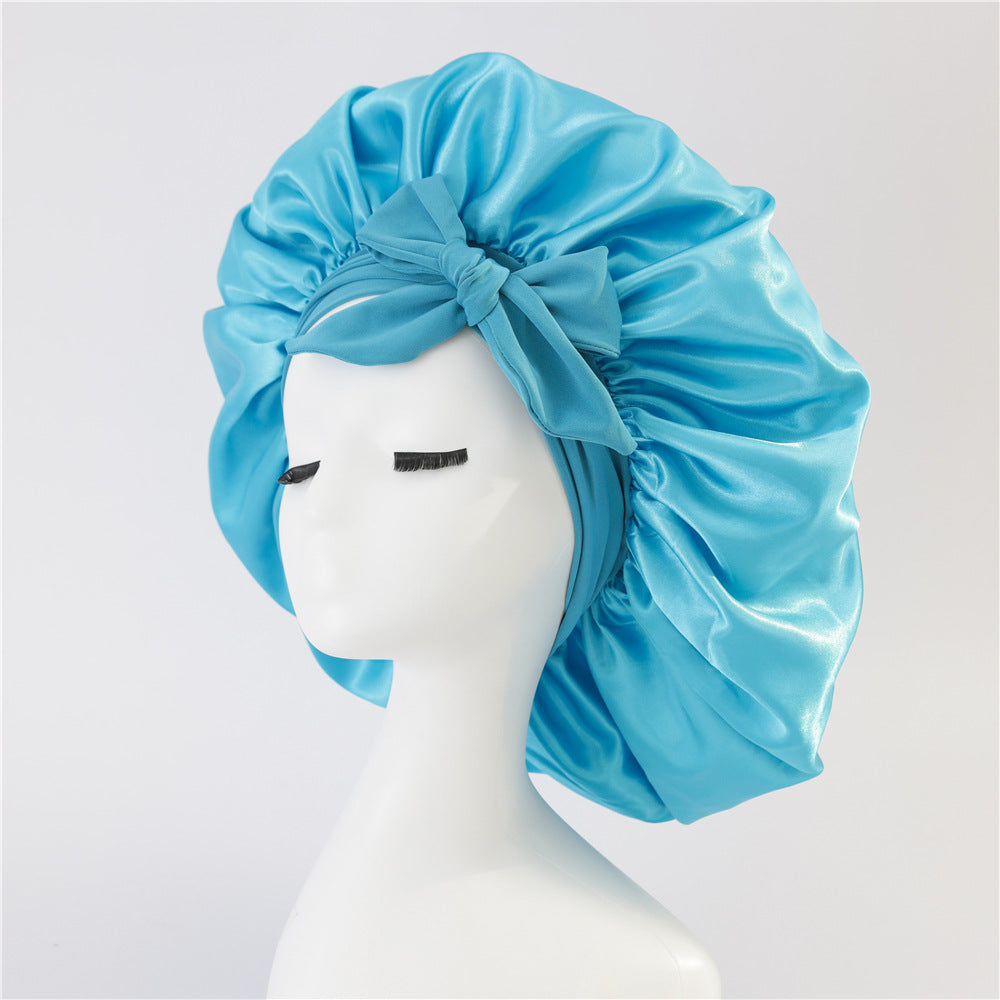 Elastic ribbon bow color Ding round hat solid color night cap wide-brimmed beauty hairdressing head scarf hat