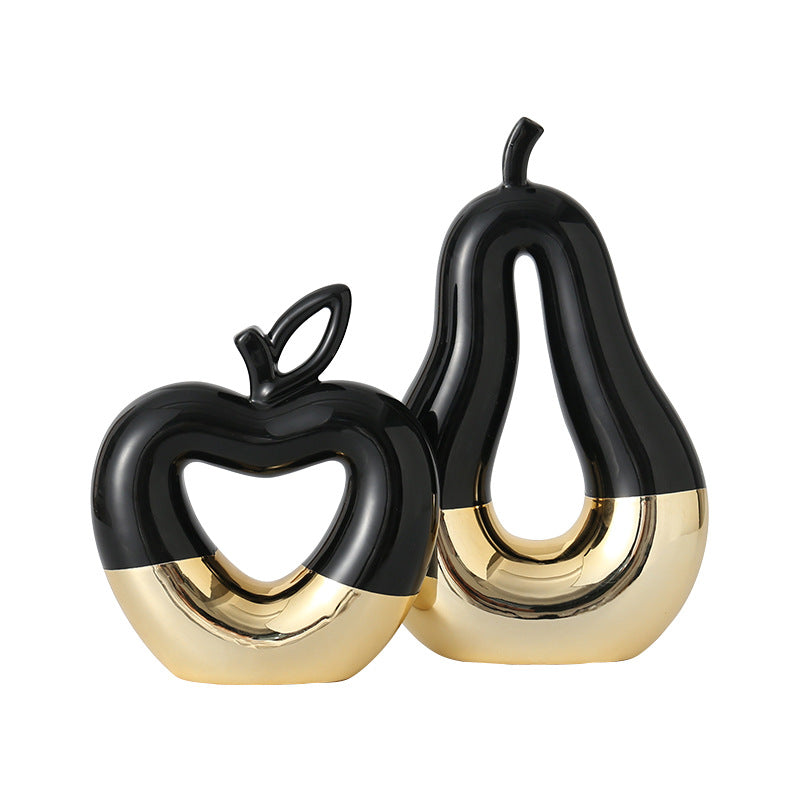 Gilded Apple & Pear Ceramic Decor - Modern Minimalist Home Accent