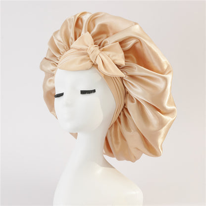 Elastic ribbon bow color Ding round hat solid color night cap wide-brimmed beauty hairdressing head scarf hat