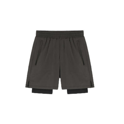 Men's Above-Knee Double-Layer Shorts Anti-Chafing Running Training Elastic Quick-Dry Sports Fitness Pants
