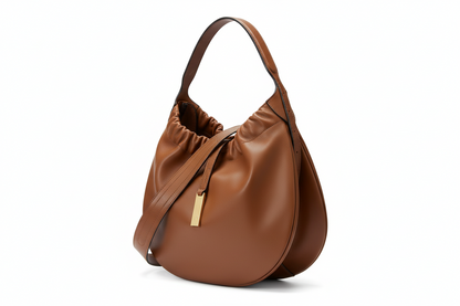 Women's Ruched Hobo Handbag - Soft PU Leather Shoulder Crossbody Tote Purse